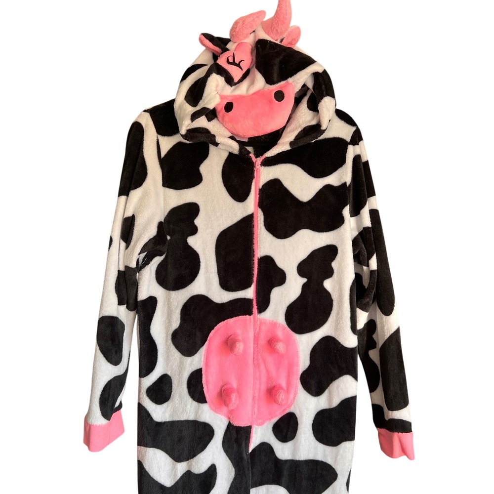 Women's Cow Print Hooded One Piece Pajamas‎ Sleepwear Size 2X 18W 20W - Picture 2 of 8